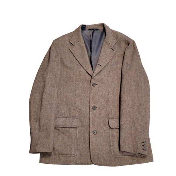 VTG Abercrombie & Fitch Harris Tweed Sport Coat Blazer Wool Men's Sz XL Brown - Picture 1 of 13